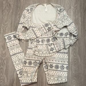 NEW 2 PIECE SKIMS LONG-SLEEVE CREAM FAIR ISLE POINTELLE PAJAMA SET SIZE LARGE